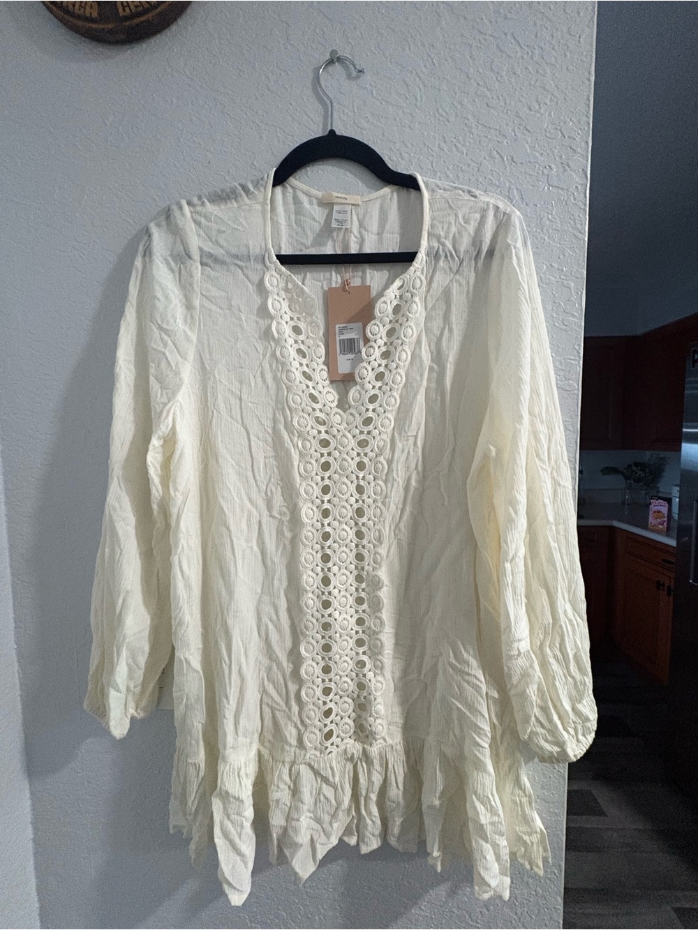 Eberjey Ivory Lace-Trim Sheer Swim Coverup Tunic